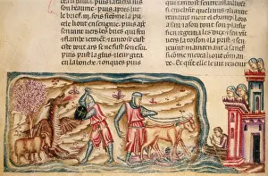 Sowing Prints: Jason in the Argo, yoking the oxen and slaying the dragon, 1340. Creator: Perrin Remy