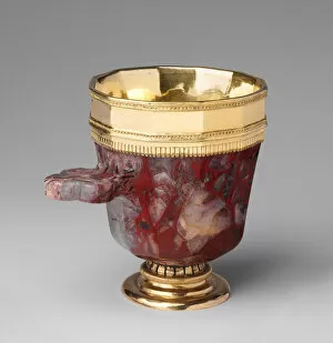 Prague Collection: Jasper Cup with Gilded-Silver Mounts, Bohemian, ca. 1350-80. Creator: Unknown
