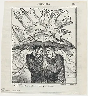 Umbrellas Prints: Je crois que la parapluie va finir par crever, 1869. Creator: Honore Daumier