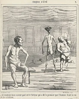 Swimming Baths Prints: Je voudrais bien savoir quel est... 19th century. Creator: Honore Daumier