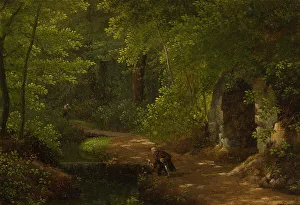 Picking Prints: Jean-Jacques Rousseau picking flowers at the bubbling spring near the grotto in the northern park