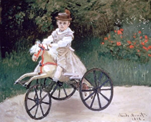 Childhood Collection: Jean Monet on a mechanical horse, 1872. Artist: Claude Monet