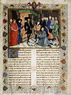 Weyden Prints: Jean Wauquelin presenting his Chroniques de Hainaut to Philip the Good, 1447