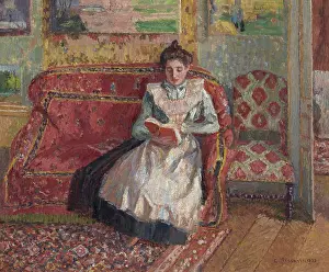 Reading Woman Prints: Jeanne Pissarro, dite Cocotte, lisant, 1899. Creator: Pissarro, Camille (1830-1903)