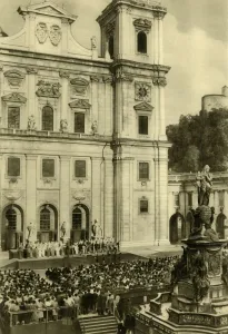 Jedermann performed in front of Salzburg Cathedral, Salzburg, Austria, c1935