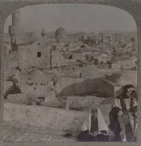 Realistic Travels Prints: Jerusalem from School over mosque, showing Tower of Antonio, c1900