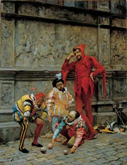 Joker Gallery: Jesters playing Cochonnet, 1868. Artist: Zamacois y Zabala, Eduardo (1841-1871)