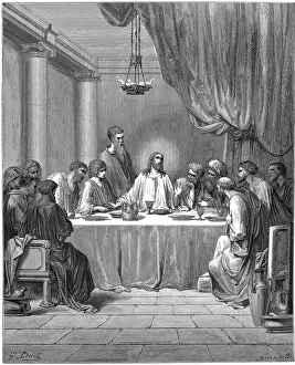 Paul Gustave Prints: Jesus and his disciples at the Last Supper, 1866. Artist: Gustave Dore