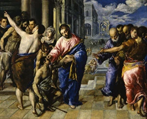 Jesus healing the blind man, c. 1573. Artist: El Greco, Dominico (1541-1614)