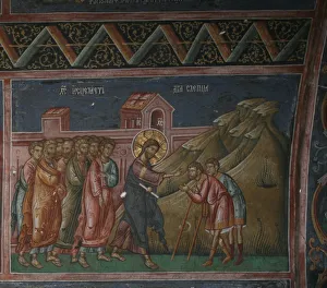 Jesus healing two blind men, 14th century. Artist: Anonymous Jesus healing two blind men, 14th century. Artist: Anonymous