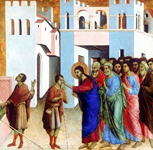 Eyesight Collection: Jesus Opens the Eyes of the Man born Blind, 1311. Artist: Duccio di Buoninsegna