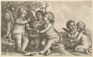 Cousins Gallery: Jesus, St. John the Baptist and four cherubs, 1625-77. Creator: Wenceslaus Hollar