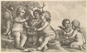 Cousins Gallery: Jesus, St. John the Baptist and four cherubs, 1625-77. Creator: Wenceslaus Hollar