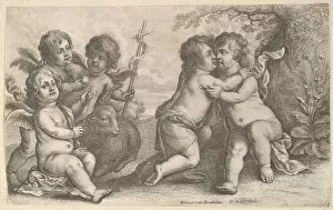 Cousins Gallery: Jesus and St. John embracing, with Cherubs, 1646. Creator: Wenceslaus Hollar