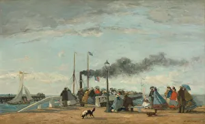 Eugene Boudin Prints: Jetty and Wharf at Trouville, 1863. Creator: Eugene Louis Boudin