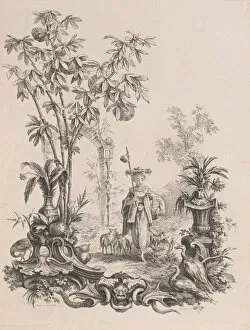 Chez Huquier Gallery: Jeune Chinoise marchant, entouree de ses moutons, ca.1740-50