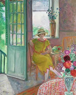 Jeune femme dans un interieur fleuri, 1920-1923. Creator: Lebasque, Henri (1865-1937)