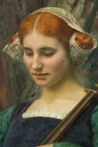 Mandolin Prints: Jeune femme jouant de la mandore ou Solitude, 1910. Creator: Edgard Maxence