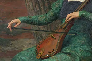 Mandolin Prints: Jeune femme jouant de la mandore ou Solitude, 1910. Creator: Edgard Maxence