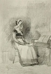 Rops Felicien Prints: Jeune Fille au clavecin, 1872. Creator: Unknown