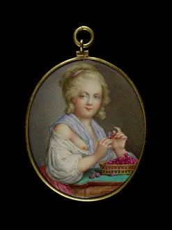 Cherry Prints: Jeune fille au panier de cerises, between 1770 and 1790. Creator: Ecole Francaise