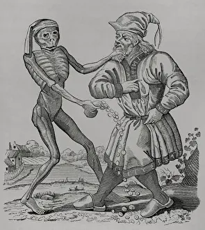 Territorial Prints: The Jew and Death, episode from the Dance of Death, 1641, (1877). Creator: Unknown