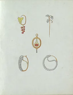 Leaf Design Prints: Five jewels, one of which is with a bunch of berries