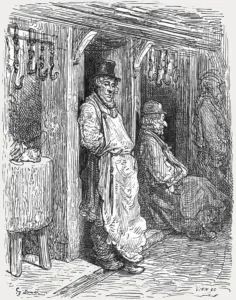 Shopkeeper Gallery: Jewish Butchers - Aldgate, 1872. Creator: Gustave Doré
