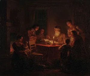 Aleksander Lauréus Prints: Jewish Rabbi Reading the Bible to His Family, 1816. Creator: Alexander Lauréus