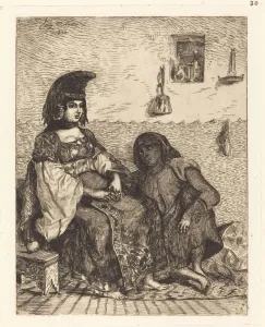 Ferdinand Victor Eug And Xe8 Prints: Jewish Woman of Algiers (Juive d Alger), 1833. Creator: Eugene Delacroix