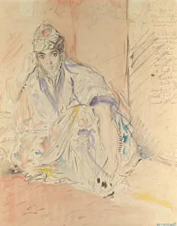 Théodore Chassériau Prints: Jewish Woman of Algiers Seated on the Ground, ca. 1846. Creator: Theodore Chasseriau