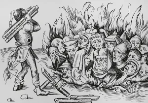 1490s Prints: The Jews of Cologne burnt alive on the night of 23-24 August 1349