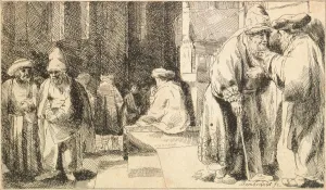 Jews in the Synagogue. Artist: Rembrandt van Rhijn (1606-1669)