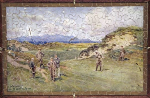 Sand Gallery: Jigsaw puzzle of golfers on Prestwick golf course, Scotland, c1914