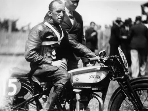 Norton Prints: Jimmy Guthrie on Norton motorcycle, Isle of Man Senior TT Race, 1932
