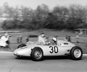 Steering Prints: Jo Bonnier driving a works Porsche Formula 1 car, Brussels Grand Prix, Belgium, 1961