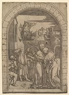 Marcantonio Gallery: Joachim embracing Saint Anne under the golden gate in Jerusalem, after Dürer, ca