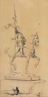 Pen And Black Ink Prints: Joan of Arc on Horseback, c. 1889-1899. Creator: Emmanuel Fremiet (French, 1824-1910)