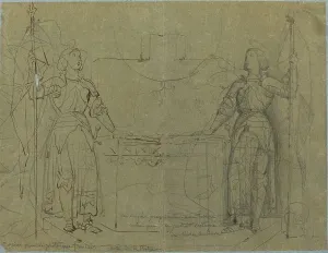 Joan of Arc Standing at the Altar at Reims Cathedral, c. 1844. Creator: Jean-Auguste-Dominique Ingres