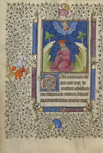 Master Of Egerton 1070 Prints: Job in Meditation; Book of Hours, about 1410. Creator: Unknown
