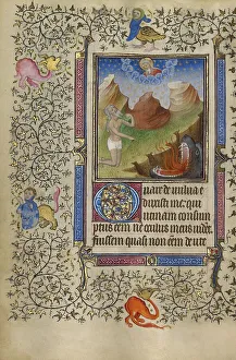 Master Of Egerton 1070 Prints: Job Pointing to the Abyss of Hell; Book of Hours, about 1410. Creator: Unknown