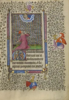 Master Of Egerton 1070 Prints: Job Pointing to the Dust of the Earth; Book of Hours, about 1410. Creator: Unknown