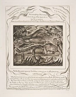 Jobs Evil Dreams, from Illustrations of the Book of Job, 1825-26. Creator: William Blake