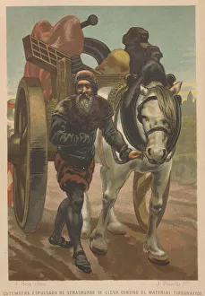 Johannes Gutenberg leaves Strasbourg. From: La ciencia y sus hombres, 1879