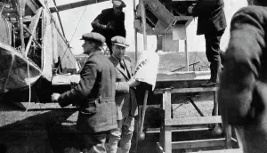 John Alcock (1892-1919) and Arthur Whitten Brown (1886-1948), British aviators, 1919