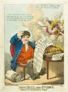 Taxation Prints: John Bull at His Studies, published March 13, 1799. Creator: Unknown