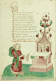 Prayer Beads Prints: John Damascene with a Rosary before an Altar, 1469. Creator: Unknown
