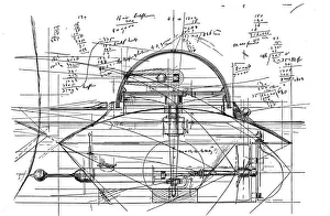 Captain John Ericsson Gallery: John Ericssons sketch for his revolving turret ship Monitor, 1890. Artist: John Ericsson