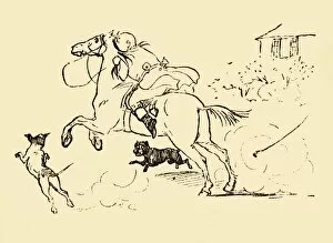 Cowper Gallery: John Gilpin is chased by dogs as his horse gallops out of control, 1878, (c1918)