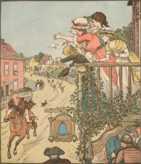 Evans Gallery: John Gilpin gallops past the Bell Inn as his wife and children wave from the balcony, 1878, (c1918)